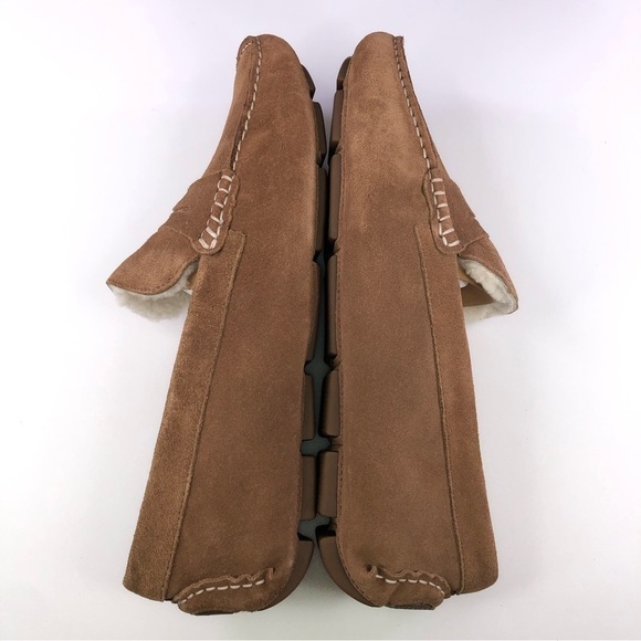 The Men's Store at Bloomingdale's Shearling Slippers Tan/Natural Suede Loafers - Picture 2 of 9